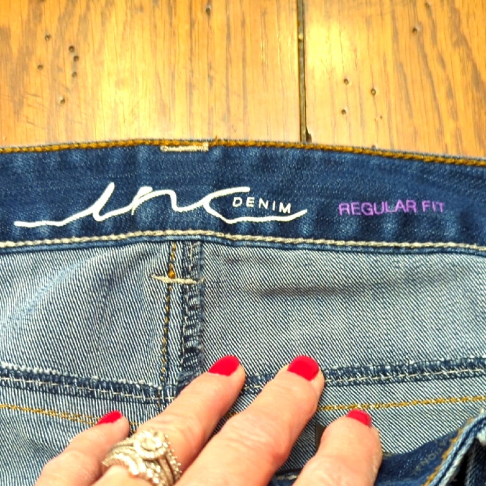 INC International Concepts Blue Capri's Jean with White Stitching And Bling